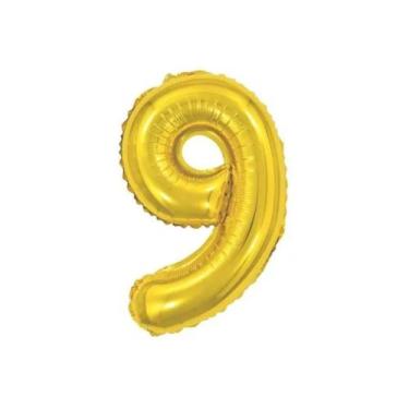 Imagem de Balão De Número Grande Dourado Metalizado 40cm - PartiuFesta
