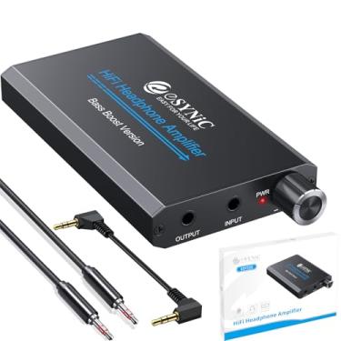 Imagem de eSynic Amplificador de fone de ouvido de graves 16-300Ω portátil - Amplificador de fone de ouvido de áudio HiFi recarregável de 3,5 mm com interruptor de graves - capa de liga de alumínio e tempo de