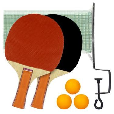 Imagem de Kit Ping Pong Tênis De Mesa 2 Raquetes 3 Bolas C/ Rede - MBtech