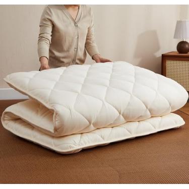 Imagem de Aircliff Colchão de futon de chão japonês, tapete de tatame, almofada de dormir, Shikibuton, colchão de colchão, colchão dobrável e portátil, cama de hóspedes (creme, casal)