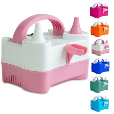 Imagem de LANGXUN Bomba de balão elétrica portátil de alta potência, dois bocais, soprador de ar de 110 V 600 W, bomba infladora de balão elétrico para festas, artigos de decoração de balões de látex (branco e