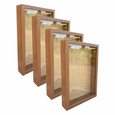 Imagem de Kit 4 Molduras Caixa Alta Revestida Com Vidro Expositora Bordados Quadros Quilling Scrapbook - 10x10-1,5X4,5 Cor:Freij