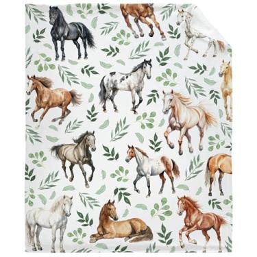 Imagem de Cobertor de folhas de cavalo presente para crianças pequenas, cobertores de flanela leves e macios para decoração de cama para todas as estações grande 203 x 152 cm para adultos