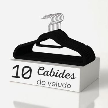 Imagem de Kit 10 Cabides Veludo Slim para Roupas Antideslizantes Giratório (Preto)