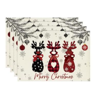 Imagem de Artoid Mode Jogo americano de Natal de rena vermelha de madeira, conjunto com 4, 30 x 45 cm, para festas e mesa de jantar