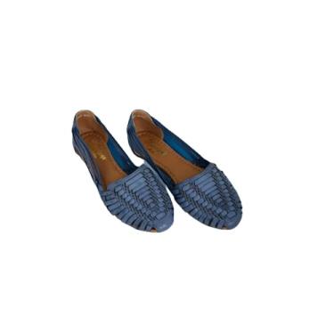 Imagem de Macarena Collection Sandálias femininas de couro para mulheres | Sandálias mexicanas feitas à mão Huarache | Sandálias femininas confortáveis e elegantes 2167, Azul, 34