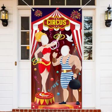 Imagem de Decorações de barraca de circo de carnaval, bilhetes, adereços de cabine de fotos, banner de pano de fundo, tema de circo, decorações de festa, banner grande para porta de fotos para decoração de
