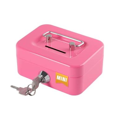 Imagem de SAFECash Box com cadeado pequeno cofre com ranhura para dinheiro mini cofre portátil 11,4 cm x 8,6 cm x 6 cm rosa