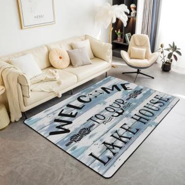Imagem de Tapete de área de casa de lago 3x5 crianças rústico lago tapetes de sala de estar para meninos meninas âncora náutica decoração tapete decorativo tapete interior tapete retrô de madeira prancha acento tapete