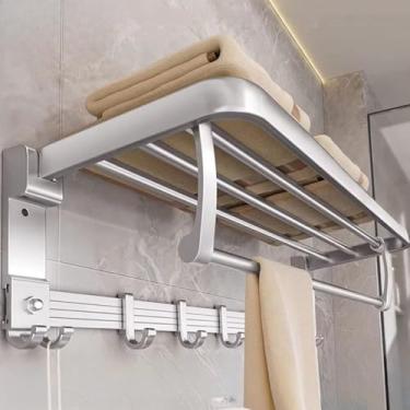 Imagem de Suporte de toalhas de alumínio prateado escuro, cabide dobrável de parede 50-60 cm, cabideiro para roupas, barra de chuveiro, prateleira de armazenamento para banheiro, acessório de banheiro, C1,60 c