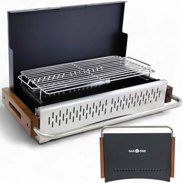 Imagem de Grelhador de carvão portátil GasOne XL – Pasta dobrável de 62 x 47 cm com tampa – Defumador de carvão leve e compacto para acampamento, jardim, praia, quintal – sem montagem