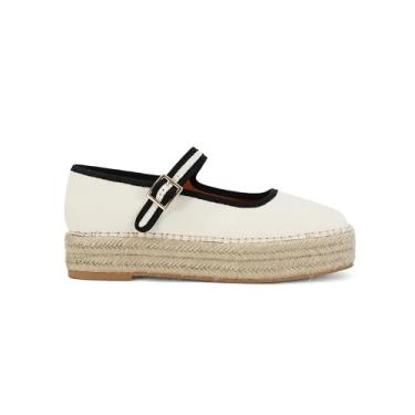 Imagem de MAIJED Mary Jane Alpargatas de tecido para mulheres, bico redondo, sapatilha de lona de verão, Branco, 39