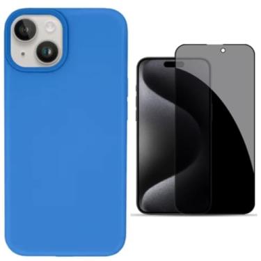 Imagem de Capa Capinha Para iPhone 14 Azul Aveludado + Película Privacidade