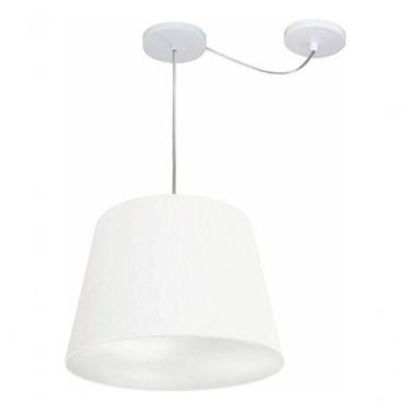 Imagem de Lustre Pendente Cone Com Desvio De Centro Vivare Md-4276 Cúpula Em Tecido 30x40cm - Bivolt Branco 127/220v