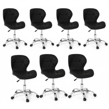 Imagem de Conjunto 7 Cadeiras Office Eiffel Slim Giratória Ajustável Preta - DEC