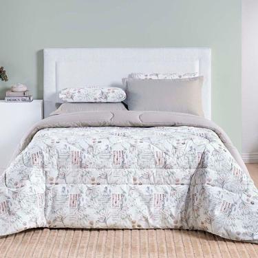 Imagem de Edredom Cobertor Casa Scarpa Maris King Percalle 200 Fios Estampado Floral Protea Cinza