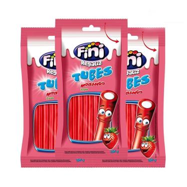 Imagem de Balas Fini Tubinho de Morango Doce 80g | Kit com três unidades
