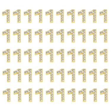 Imagem de Shapenty Pingentes deslizantes com números de strass dourados de 10 mm, contas espaçadoras para artesanato, pulseira, colar, pingente, chaveiro, grampo de cabelo, decoração de joias (número 1, 50)