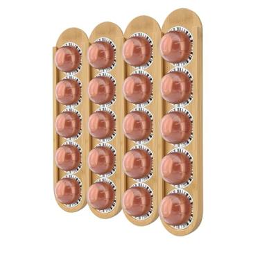 Imagem de VOMELON Suporte de cápsulas de café de bambu, suporte de parede adesivo para porta de armário, armazenamento de 20 cápsulas (conjunto de 4) — vertical/horizontal — compatível com Nespresso Vertuo