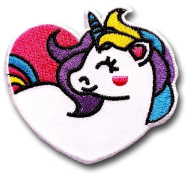Imagem de Patch de coração de unicórnio – Emblema bordado de conto de fadas arco-íris fofo – Aplique de passar a ferro ou costurar para crianças, meninas, jaquetas, mochilas, roupas faça você mesmo, suprimentos