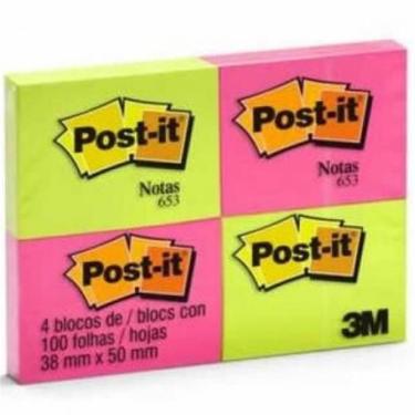 Imagem de Post-it Neon Sortidos 4 Blocos De 100 Folhas 38x50mm Ht653 - Hb004088314 - 3m Post-it Neon Sort 100f 4bl 38x50 Ht653