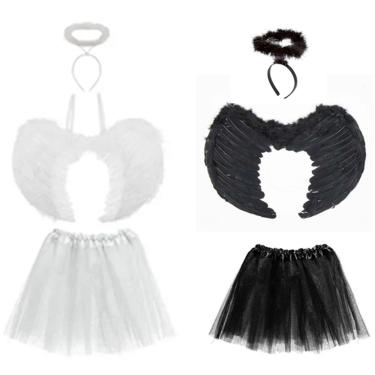 Imagem de Asa de Anjo Aureola Saia Infantil Branco ou Preto Fantasias