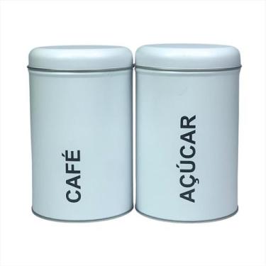Imagem de Kit Porta Mantimentos Café Açucar Lata Metal Organizadora - FWB, Branc