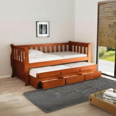 Imagem de Bicama Solteiro Madeira Maciça Crystal Cama Auxiliar Com 3 Gavetas - M