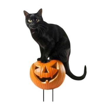 Imagem de ShengQuanHao Estaca de Jardim de Halloween, Enfeite de Placa de Quintal, Estaca Criativa de Animal de Abóbora de Natal, Decorativa para Quintal, Calçada, Gato, Tamanho real