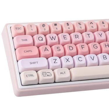 Imagem de TYRIXKI Teclas PBT MOA - 130 teclas rosa gradiente gato conjunto de teclas personalizadas de sublimação de tinta para teclados mecânicos Cherry Gateron MX Swithes