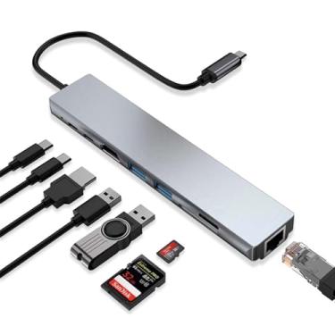 Imagem de Dock Station Hub Adaptador USB Para Tipo C 8 em 1 - HDMI, RJ45, Leitor de Cartão SD, Micro SD, TF, USB 2.0, USB 3.0, USB C Para Macbook Air/Pro/Notebook/Smartphone/iPhone/iPad