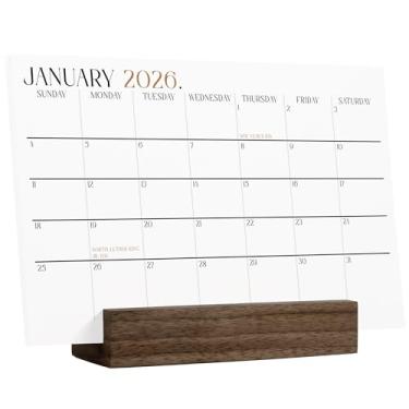 Imagem de Karto Calendário de mesa 2026-2027 - Calendário de dois anos com suporte de madeira, 10 x 15 cm meses para escritório ou casa - nogueira boho