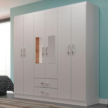 Imagem de Guarda-Roupa Solteiro Atalaia 6 Portas 2 Gavetas com Espelho Branco - Evidência Móveis