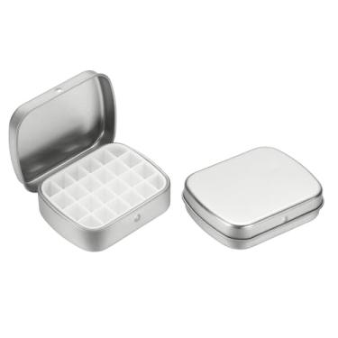 Imagem de PATIKIL Mini caixa de lata de tinta de 24 poços, 2 mini caixas de paleta de estanho de aquarela vazia para viagem, armazenamento portátil de tinta de metal para tinta a óleo acrílica guache, prata