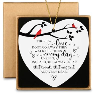 Imagem de Those We Love Don't Go Away Presentes de simpatia para perda de um ente querido ornamento de coração de cerâmica presente de luto para perda de mãe pai família ornamento memorial cardeal vermelho para