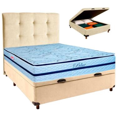 Imagem de Cama Box Bau + Colchão Casal Molas Ensacadas Blue Paropas + Cabeceira Estofada