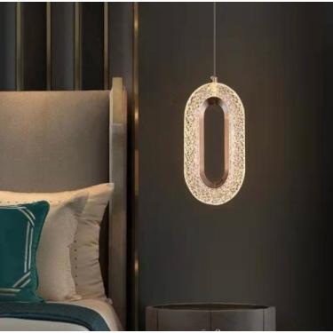 Imagem de Pendente Cristal Oval Moderno Dourado Luminária 7w Bivolt - AAATOP