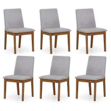 Imagem de Kit 6 Cadeiras para Sala de Jantar Estofada Madeira Maciça Cecília - H