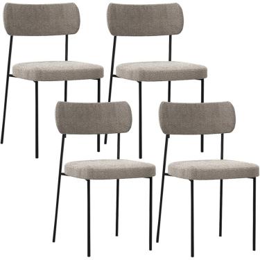 Imagem de Kit 04 Cadeiras Estofadas Para Sala De Jantar Melina L02 Bouclê Bege - Lyam Decor