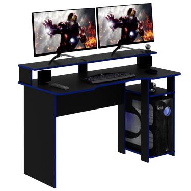 Imagem de Mesa para Escritório Home Office Gamer ME4153 MDP Preto/Azul - Gran Belo