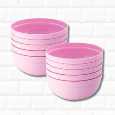 Imagem de Kit 10 Mini Bowl Tigela Plástico Pote Cumbuca 340Ml Rosa