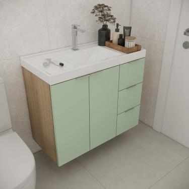 Imagem de Gabinete De Banheiro Com Cuba Vittare 79,6cm Estilare GAB5003 Carvalho-verde Gaveta Direita