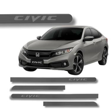 Imagem de Jogo Friso Lateral Honda Civic Ponta Redonda Grafia Cores, Cinza Iridi