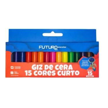 Imagem de Giz de Cera Curto 15 Cores – Kit com 12 Caixas – Futuro Escolar Giz Infantil Atóxico para Colorir e Pintar