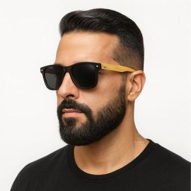 Imagem de Óculos de Sol Masculino Madeira Bambu Impresso Quadrado Clássico - Gen