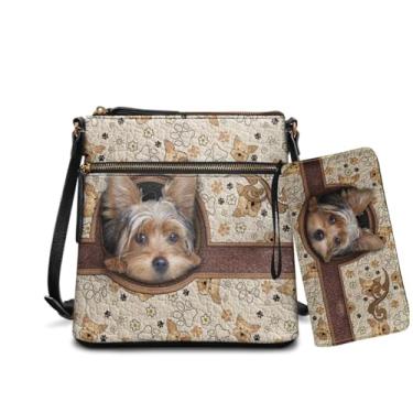 Imagem de Rchsomd Conjunto de bolsa e carteira feminina de couro PU - Bolsa Hobo leve multifuncional com vários bolsos para viagens, Yorkshire Terrier Paw, One Size