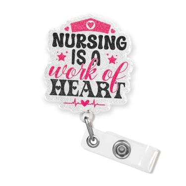 Imagem de Carretel de crachá Nursing is A Work of Heart de 4 cm Enfermeira Enfermeira Enfermeira CNA RN NICU LPN Flebotomia Estudante de Enfermagem Pediátrica Farmácia Médica Retrátil com Clipe Jacaré Suporte