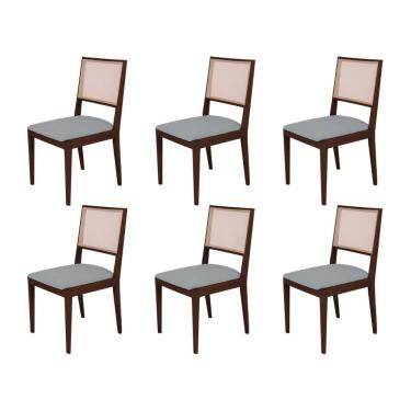 Imagem de Conjunto Com 6 Cadeiras De Jantar Estofada Suellen Castanho Linho Cinza