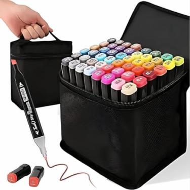 Imagem de Kit Canetas, Marcador Artístico, Ponta Dupla, Tinta à Base de Água, Estojo Portátil, Ideal Para Desenho, Lettering e Arte Profissional 48 CORES