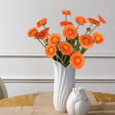 Imagem de INSUNSIX 8 peças de flores artificiais de crisântemo para decoração de casa (laranja)